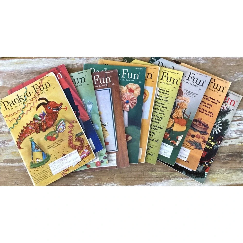 Vintage scrap craft magazines Pack O Fun entire year 1975 10 issues recycling